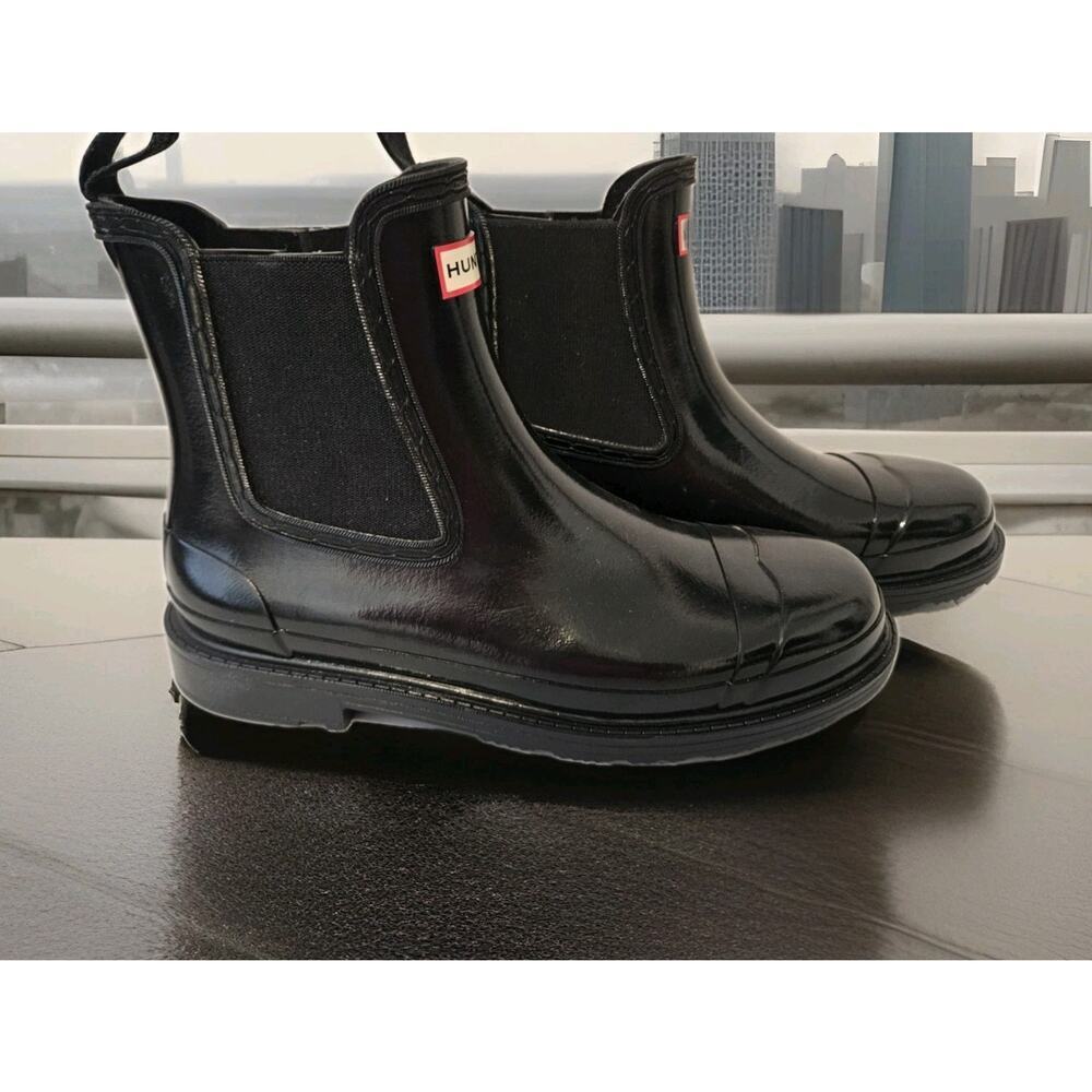 NEW Hunter Commando Chelsea Gloss Boot Women SZ 11 Block Heel Flexible G - Picture 1 of 11